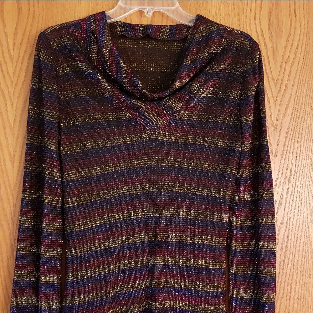 Vintage Ladies Sparkly Glittery Cowl Neck Top Sz M